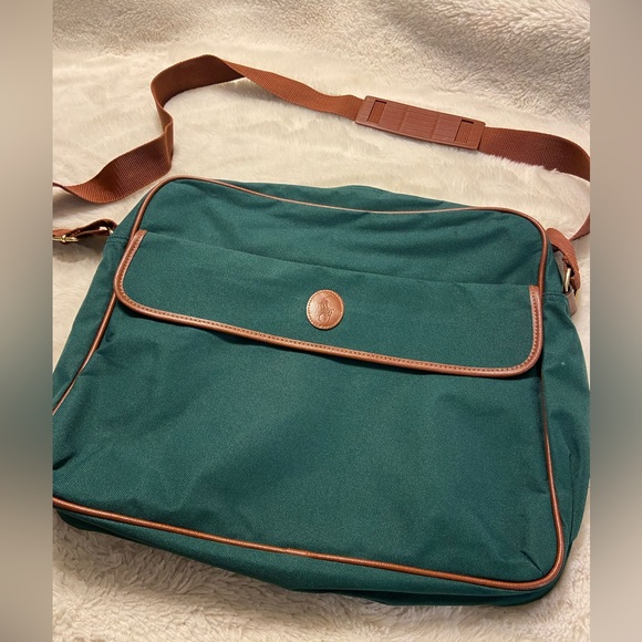 Vintage 90’s Polo green/tan messenger bag 16”x13.5” - Picture 1 of 16
